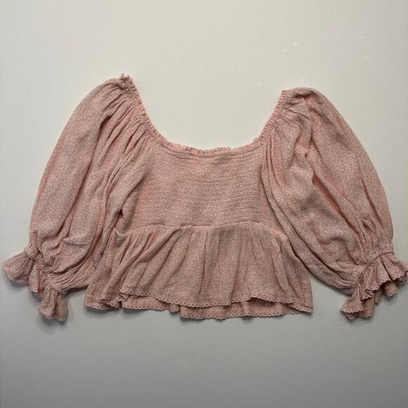 Free People Pink Lotus Cropped Ruffle Top NWT - Picture 1 of 8